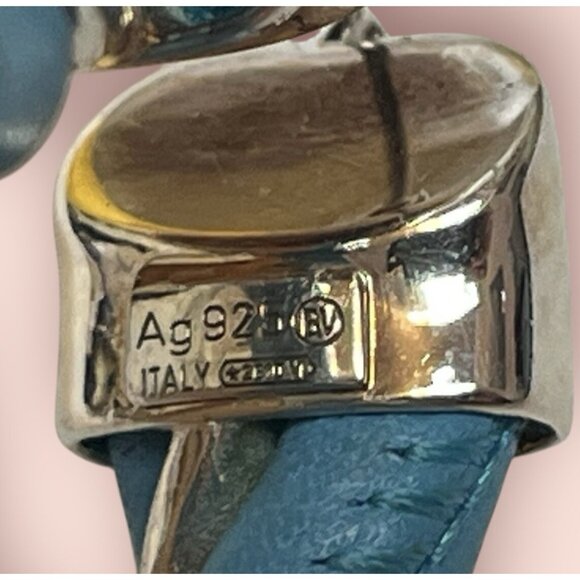 BOTTEGA VENETA Twist Blue Leather Huge Large Hoop *Single* Earring Designer - Picture 5 of 6